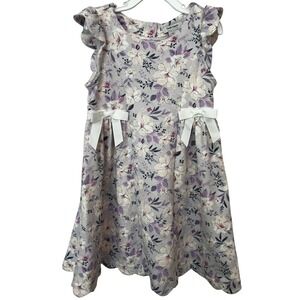 Haute Hippie Kids Girls Floral Dress Purple White Lilac Bows Ruffles Size 7